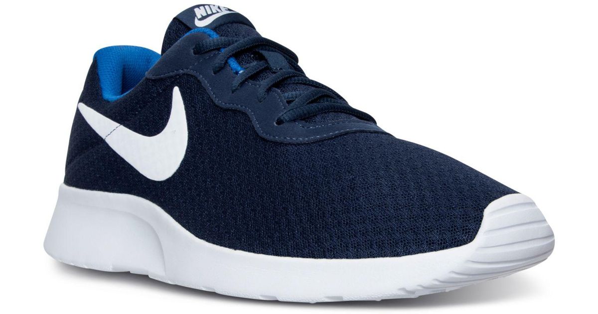Nike Men's Tanjun Casual Sneakers From Finish Line in Midnight Navy, White (Blue) for Men - Save