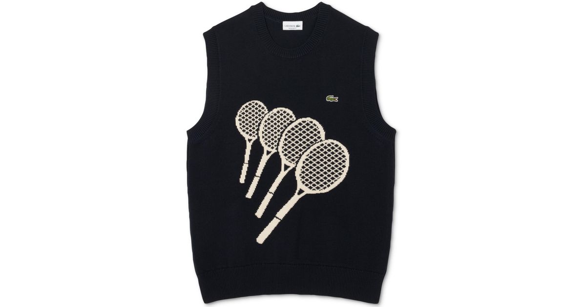 Lacoste Tennis Racket Pattern Lacoste Tennis Racket Crewneck Sweater Vest in Black for Men | Lyst