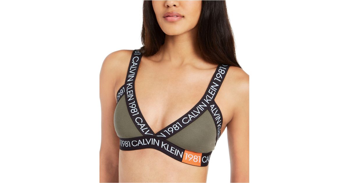 calvin klein 1981 bold cotton logo triangle bralette in black