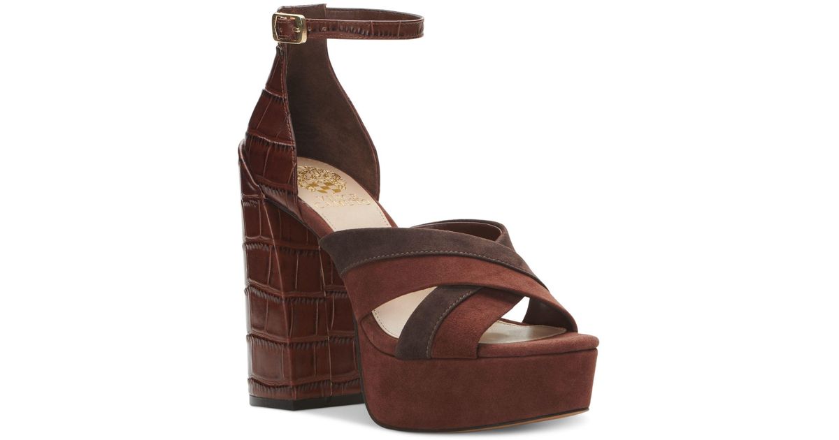 Vince Camuto Gruelie Crossband Platform Sandals in Brown | Lyst