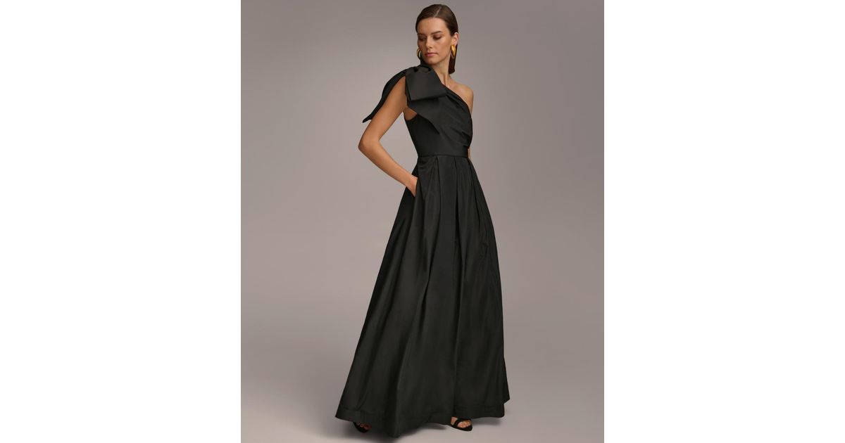 open lace back dress Donna Karan Women's Bow One-Shoulder Gown - Blue