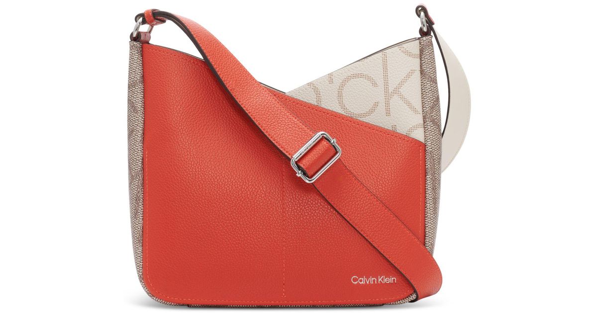 Calvin Klein Zoe Signature Colorblocked Crossbody With Pouch in Red | Lyst