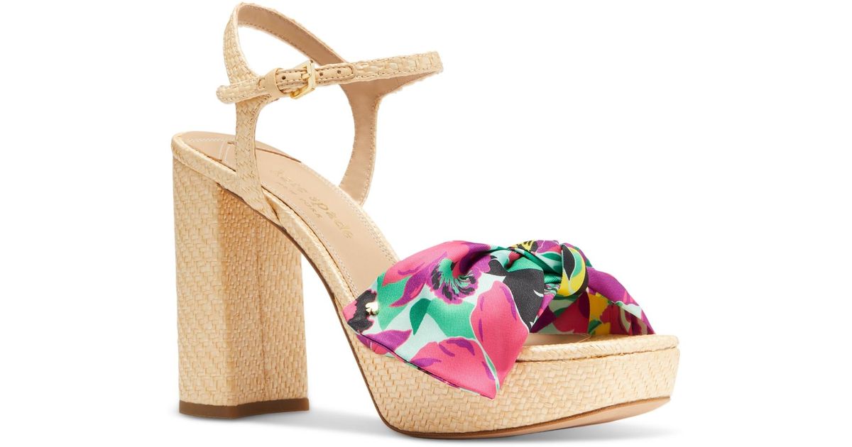 Kate Spade New York Lucie Tropical Platform Sandals Bow Heel Size 7B