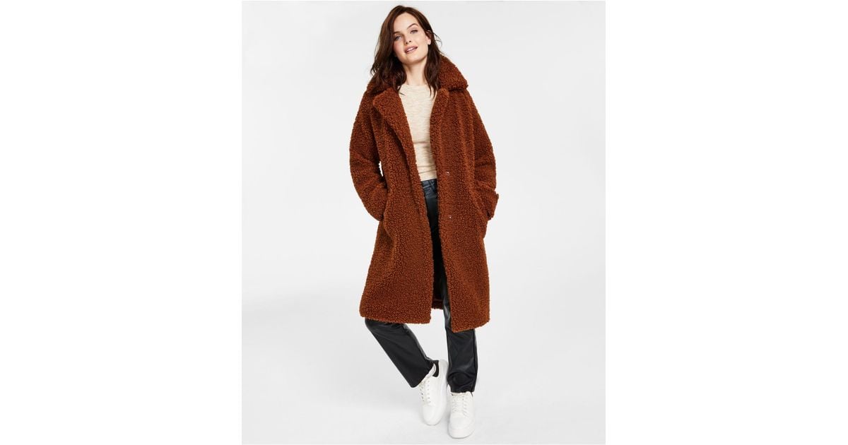 BCBGeneration Women's Notch-Collar Teddy Coat, Created for Macy's - Macy's