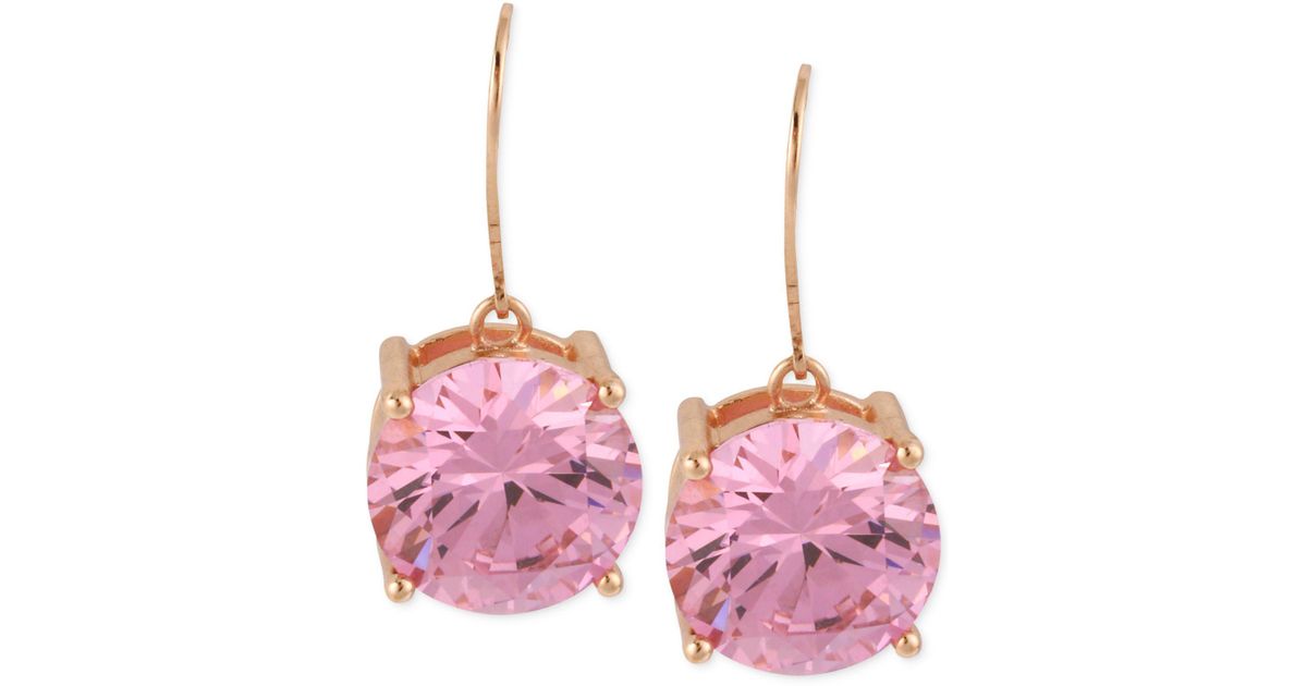 Lyst Betsey Johnson Rose Gold Tone Pink Crystal Drop Earrings In