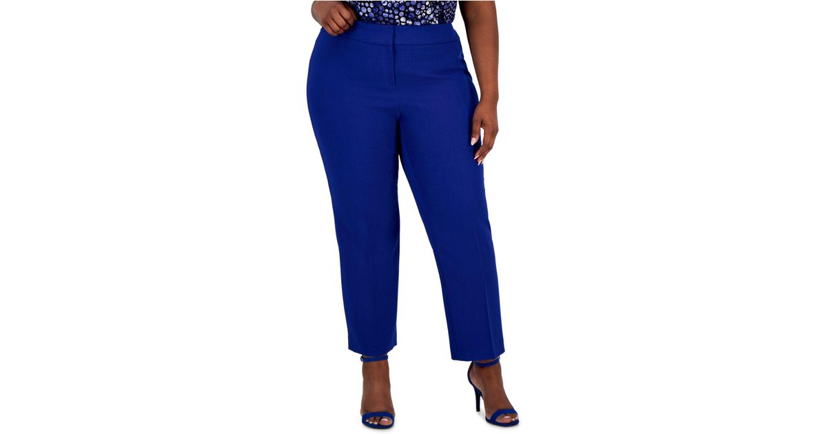 Kasper Plus Size Stretch Crepe Mid-rise Ankle Pants in Blue | Lyst