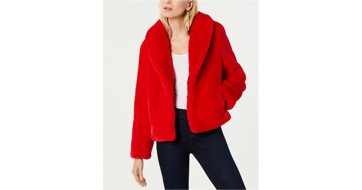 NEW INC INTERNATIONAL CONCEPTS REMOVABLE FAUX FUR HOOD RED TOPPER COAT JACKET