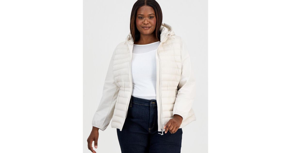Ck Plus Calvin Klein Plus Size Mixed-media Packable Coat in White | Lyst