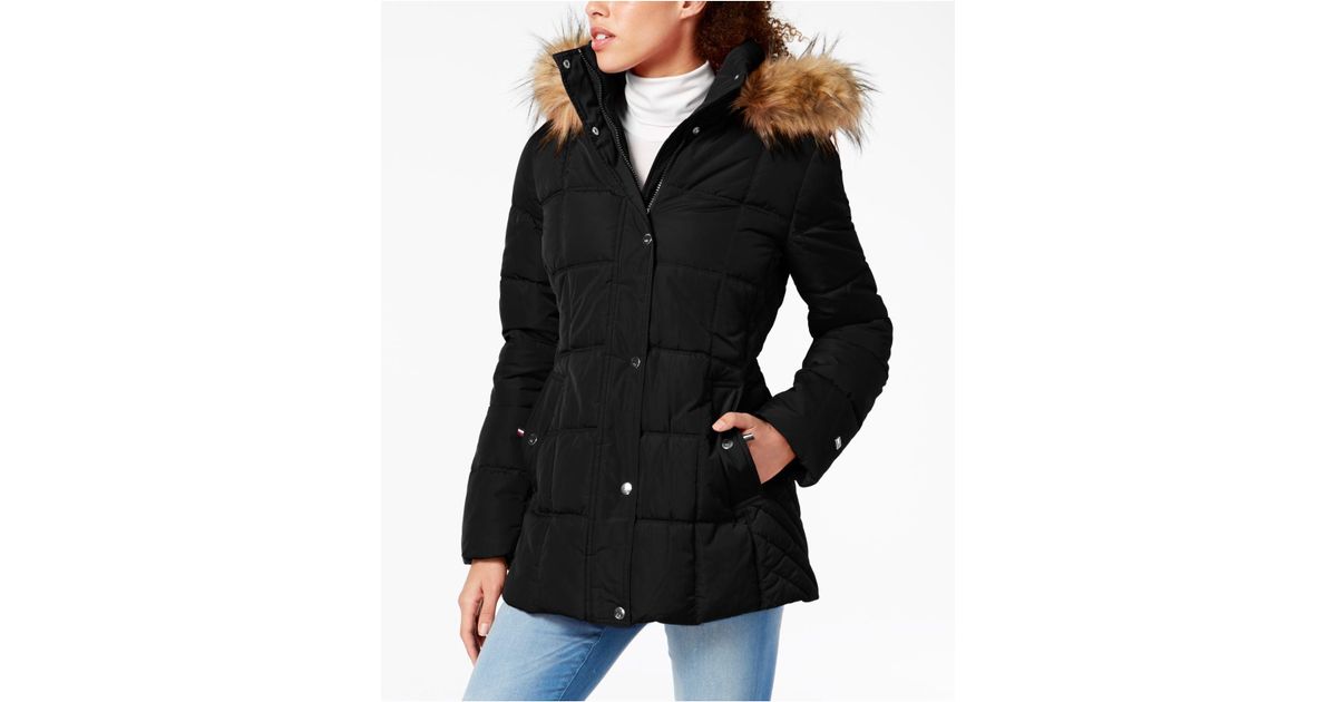 tommy hilfiger coat with fur hood