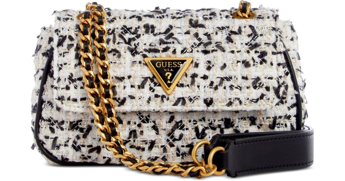 Guess Giully Mini Tweed Convertible Chain Strap Crossbody in Metallic