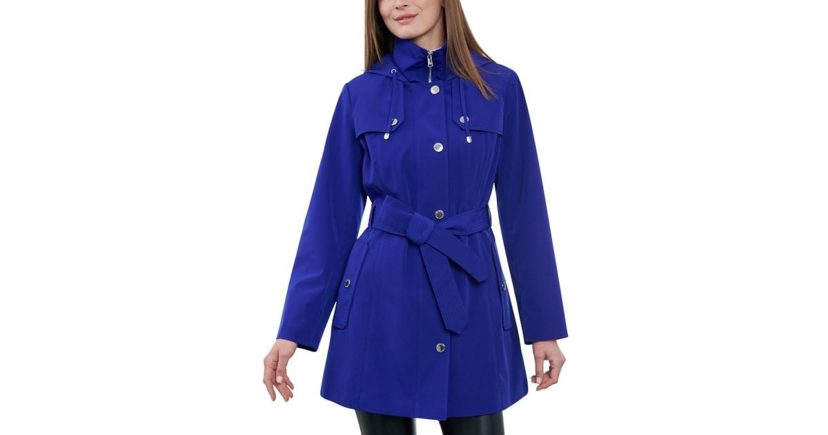 London Fog Hooded Belted Zipfront Rain Coat in Blue Lyst