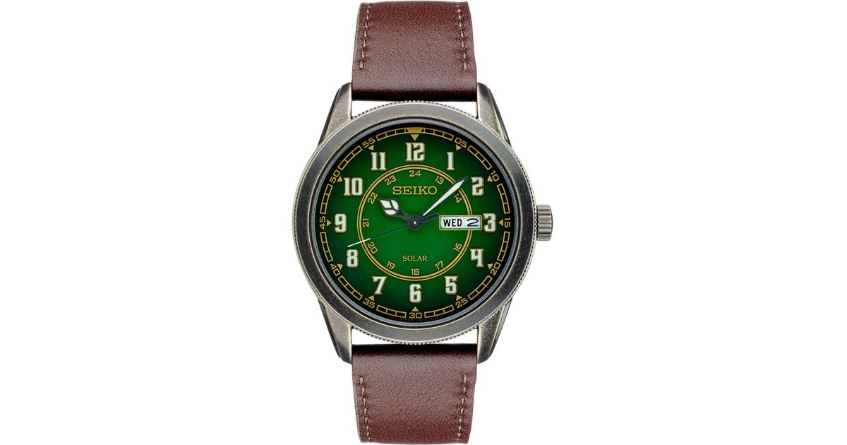 seiko men's solar recraft stainless steel leather strap watch