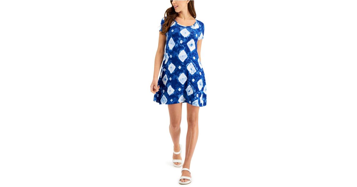 Style & Co. Synthetic Petite Printed Flip Flop Dress, Created For Macy's in Blue | Lyst