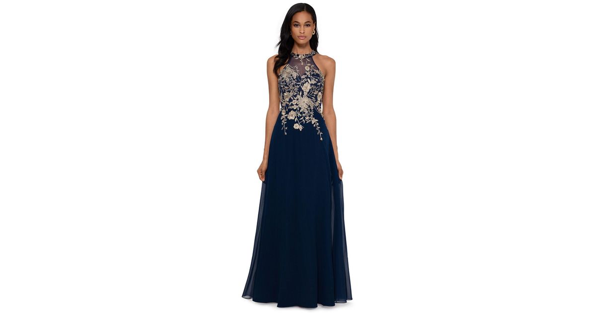 betsy and adam embellished chiffon illusion gown