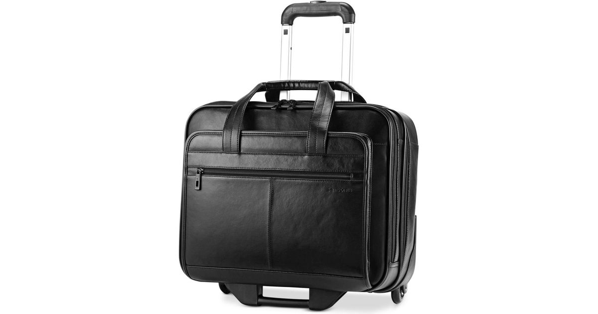 Samsonite Leather Rolling Mobile Office Laptop Briefcase in Black for
