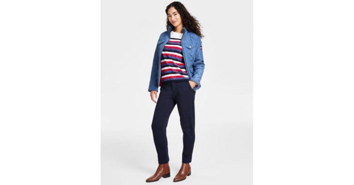 Tommy Hilfiger Quilted Jacket Striped Sweater Knit Pants in Blue | Lyst