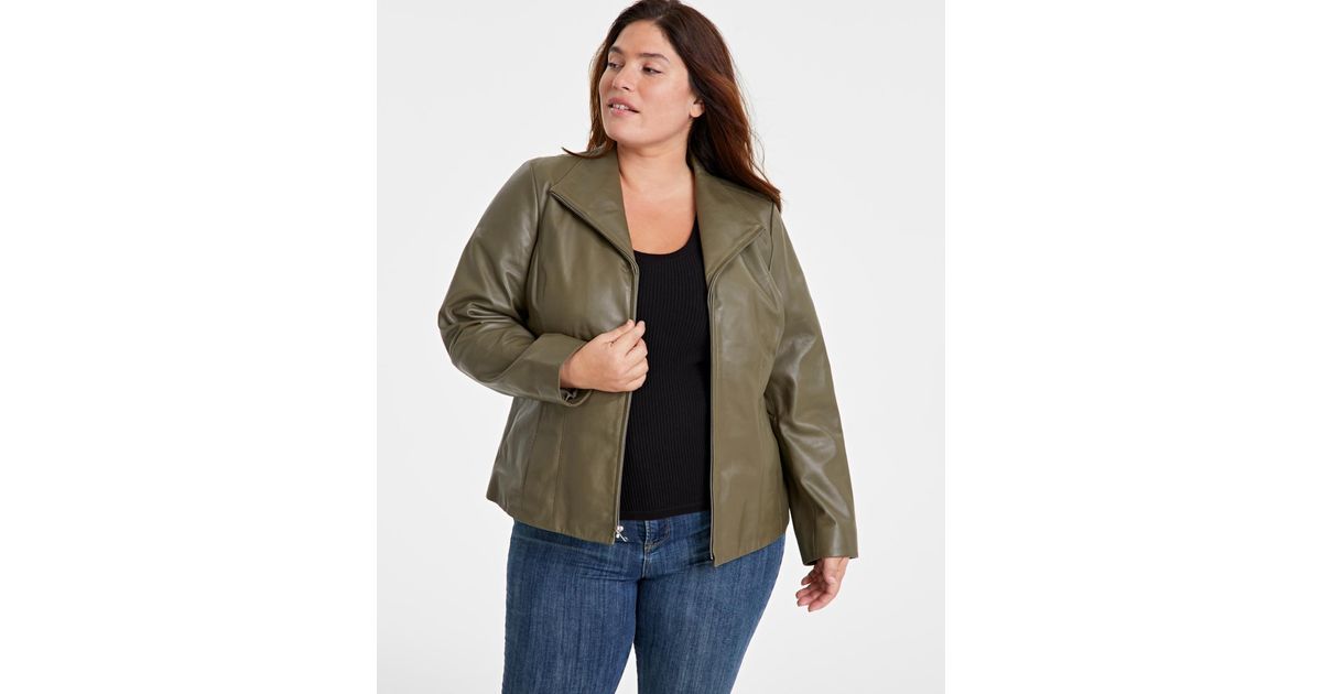 Cole haan plus size leather jacket best sale