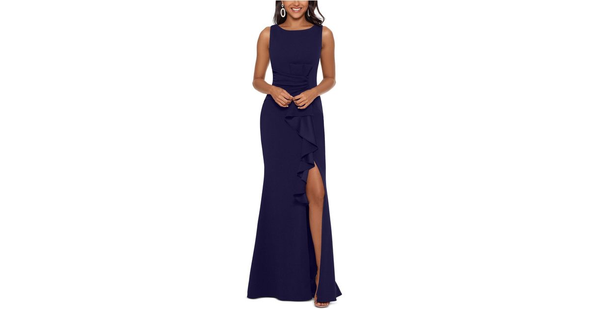 Betsy & Adam Synthetic Ruffle-detail Gown in Navy Blue (Blue) - Lyst