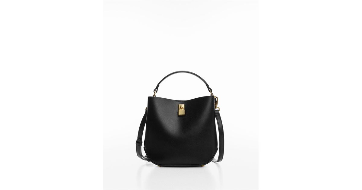 Mango Padlock Mini Shopper Bag in Black | Lyst