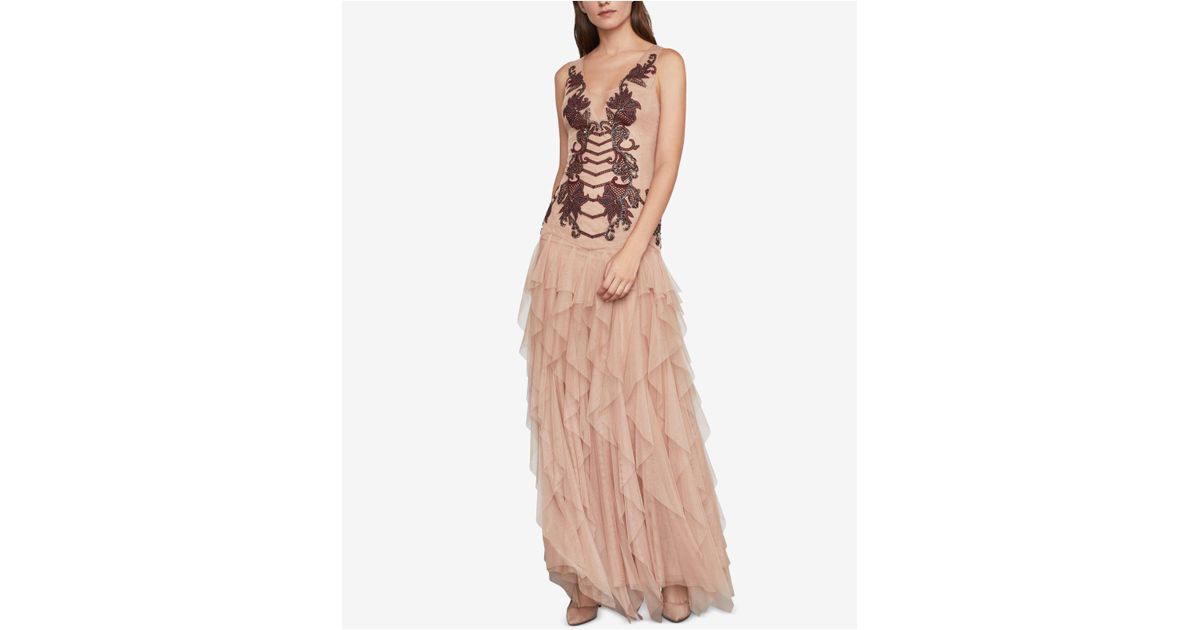 bcbgmaxazria embroidered tulle gown