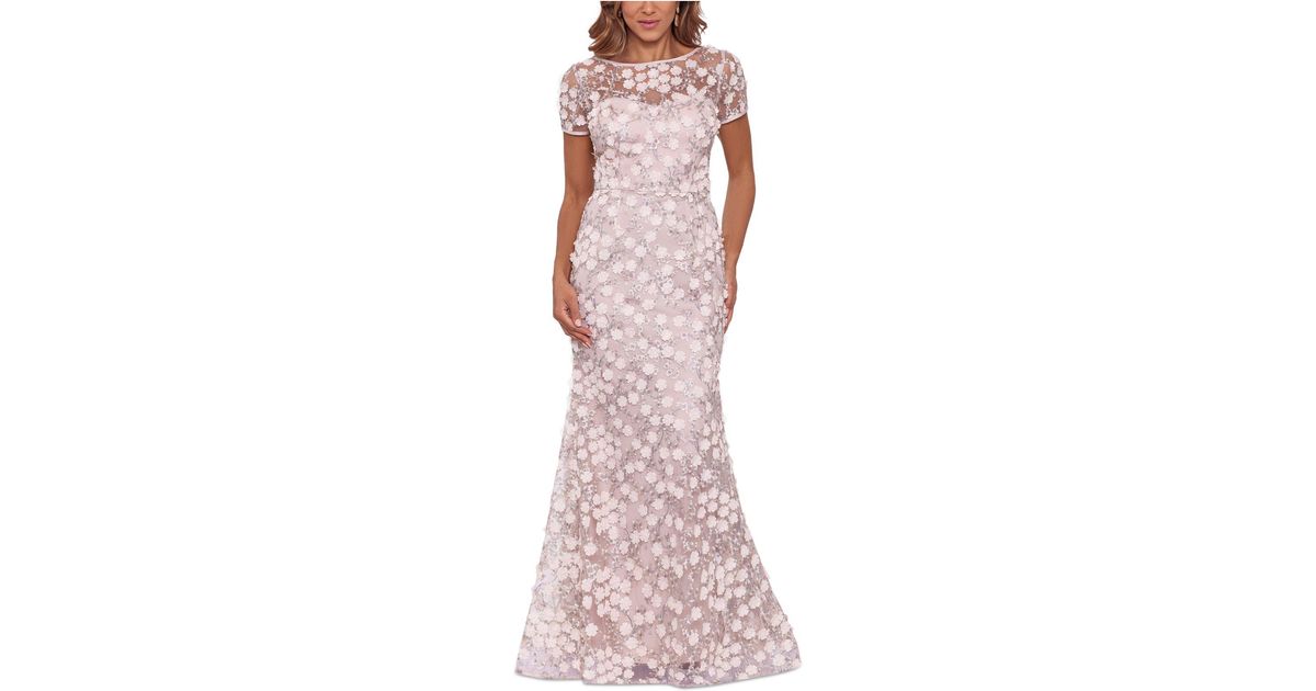 xscape floral appliqué gown
