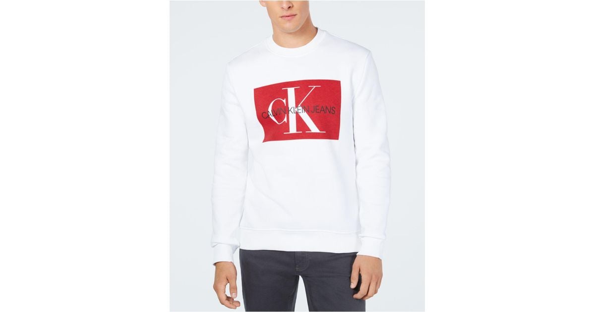 Calvin Klein Cotton Monogram Sweatshirt in White for Men | Lyst