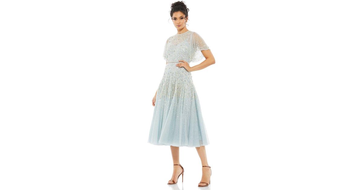 Mac Duggal Flounce Sleeve Tea Length Dress in Blue | Lyst