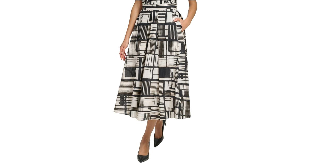 DKNY Printed Cotton Side-pocket Voile Skirt | Lyst