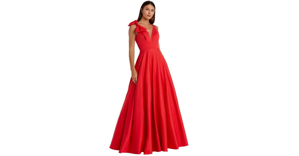 Mac Duggal Plunging V-neck Bow Detail Ball Gown in Red | Lyst