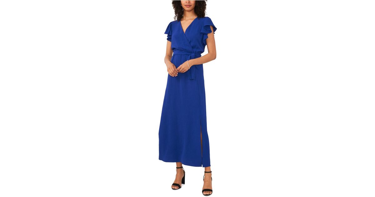 Msk Vneck Fluttersleeve Belted Maxi Dress in Blue Lyst