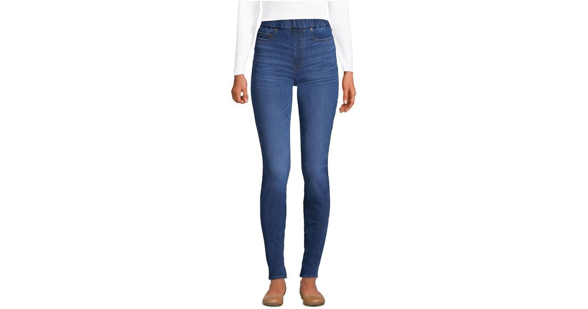 Lands' End High Rise Elastic Waist Pull On Skinny Legging Jeans in Blue