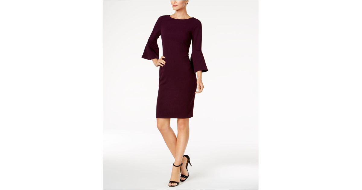 Bell-sleeve Sheath Dress in Purple 