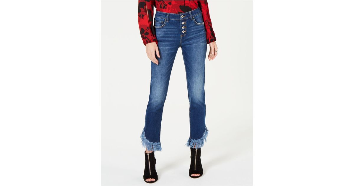 INC International Concepts Fringe-hem Button-front Straight-leg Jeans,  Created For Macy's in Blue | Lyst