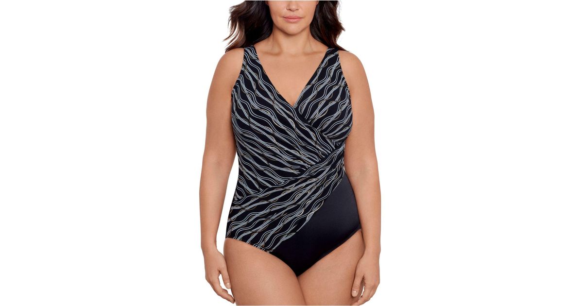 Miraclesuit Plus Size Linked In Oceanus Tummycontrol Scoopback Onepiece Swimsuit in Black