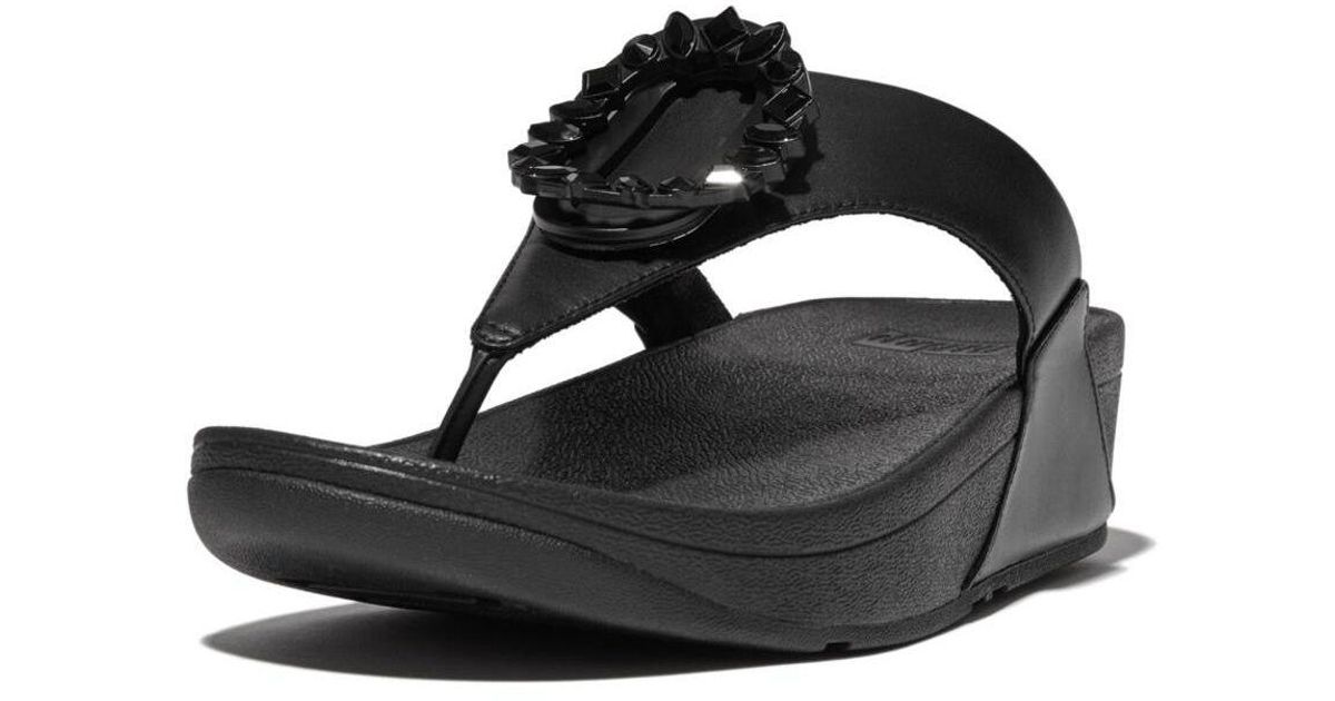 Fitflop Lulu Crystal Circlet Leather Toe Post Sandals in Black | Lyst