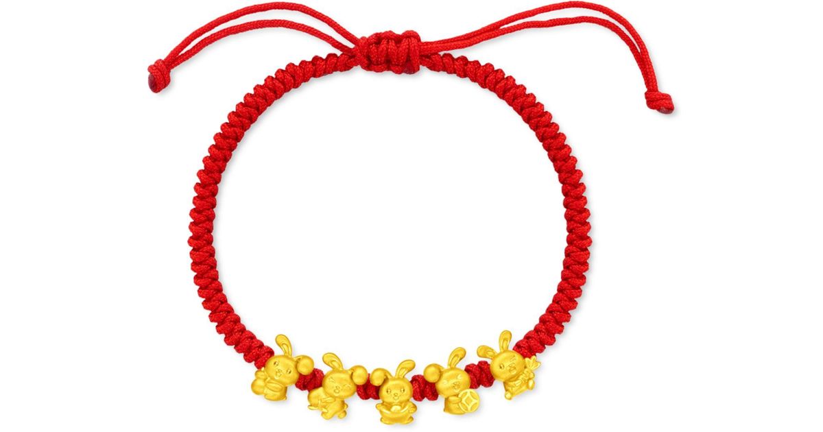 Chow Tai Fook Year Of The Rabbit Multi-charm Red Cord Bolo Bracelet