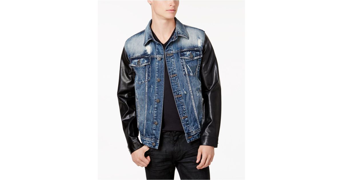 INC International Concepts Men's Denim Jacket With Faux-leather Sleeves in  Blue for Men
