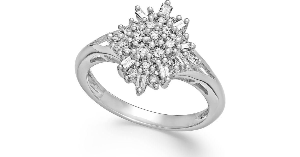Macy's Diamond Flower Cluster Ring In Sterling Silver (1/2 Ct. T.w.) in