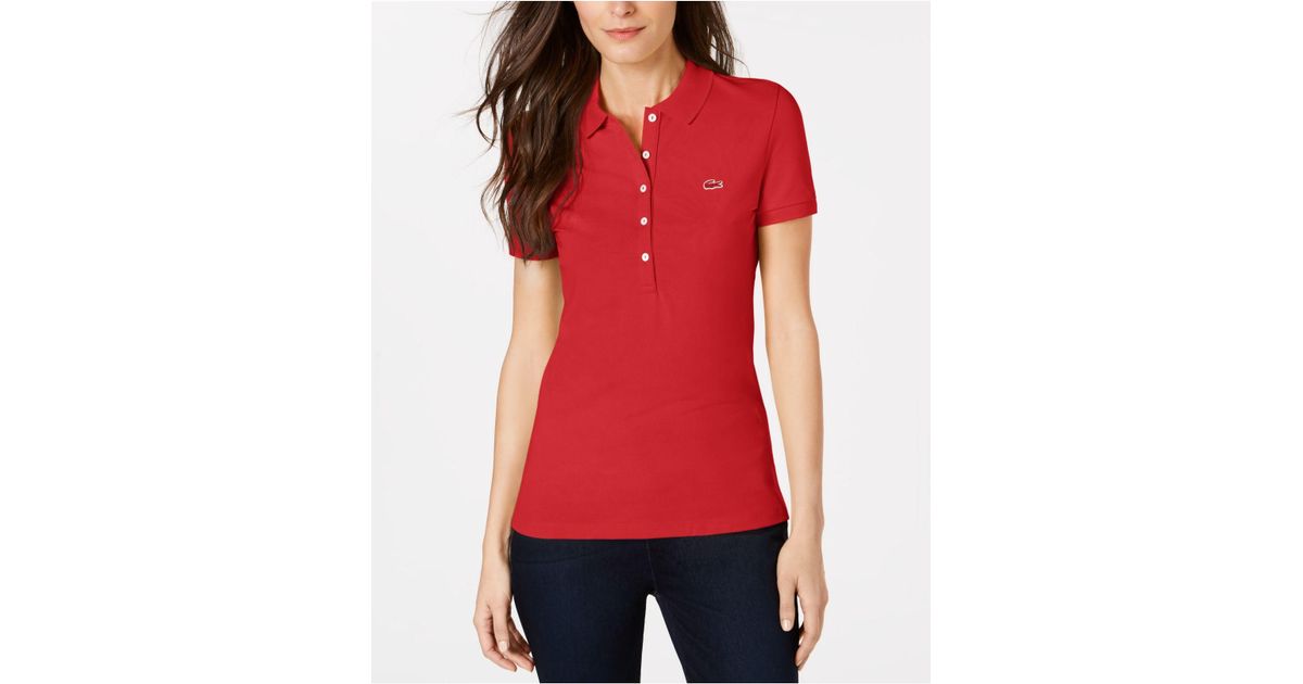 Lacoste Five-button Slim-fit Polo Shirt in Red | Lyst