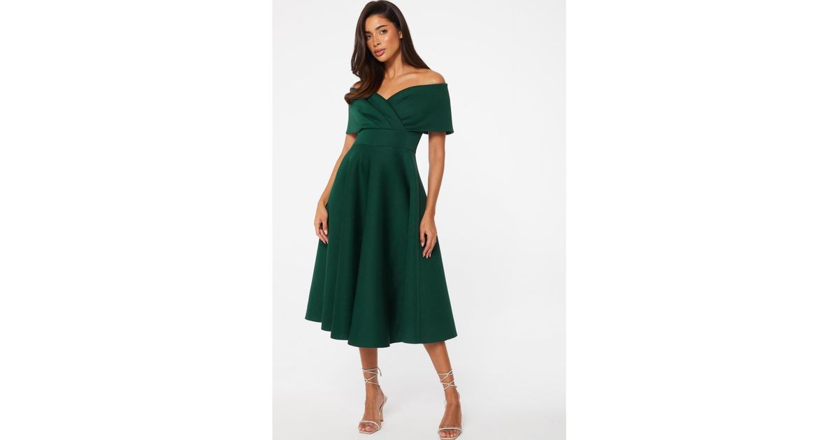Quiz Bardot Skater Midi Dress in Green Lyst