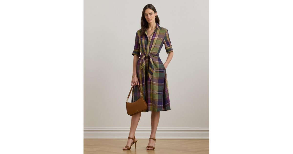 Ralph Lauren Women's Plaid Twill Shirtdress Brown Size 6