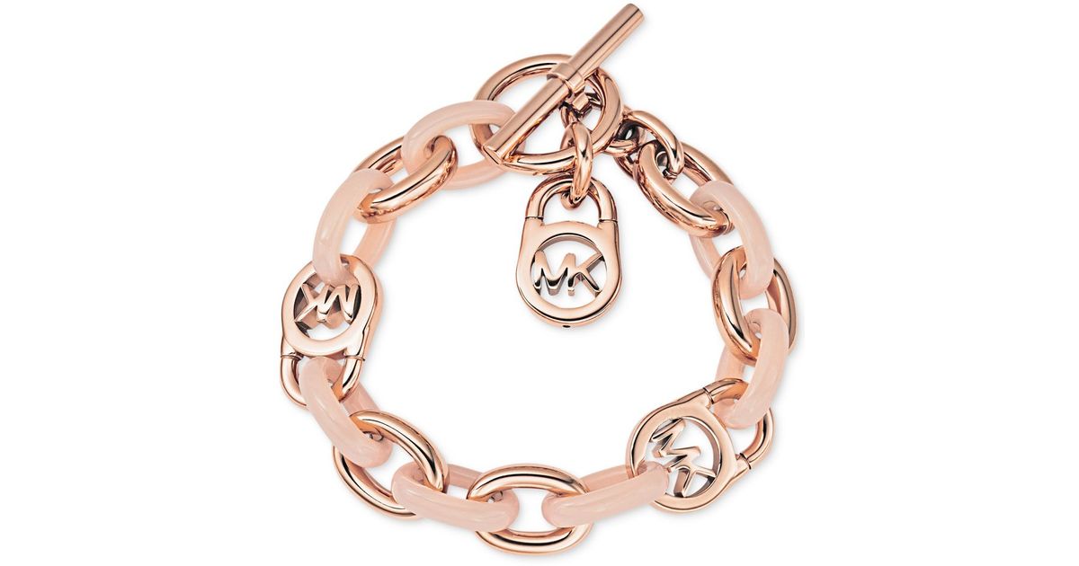 Lyst Michael Kors Rose Gold Tone Fulton Toggle Bracelet In Pink