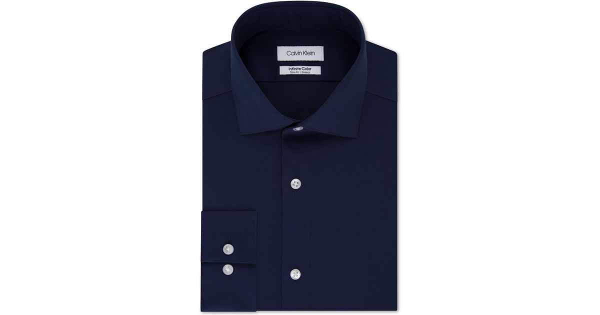 Calvin Klein Cotton Slim-fit Non-iron Performance Stretch Infinite Color  Solid Dress Shirt in Navy (Blue) for Men - Lyst