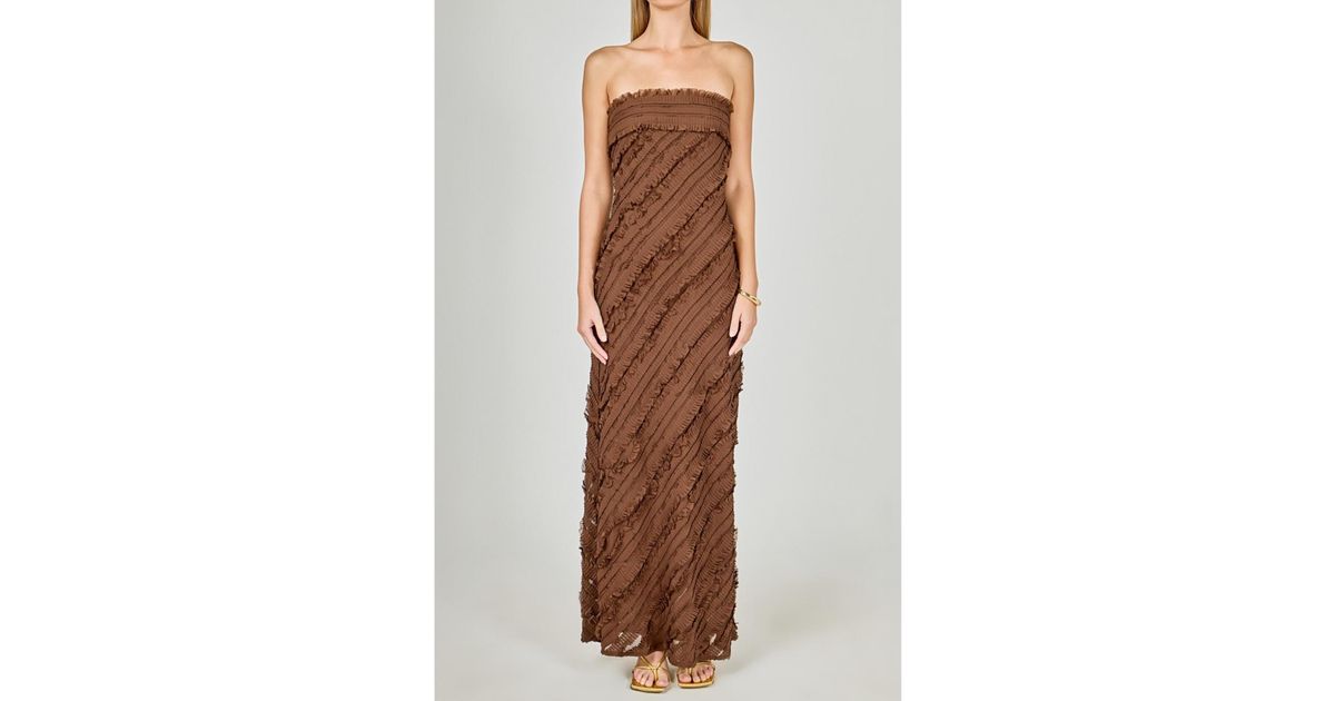 Endless Rose Strapless Ruffled Maxi Dress in Brown | Lyst Endless Rose Strapless Ruffled Maxi Dress in Brown | Lyst