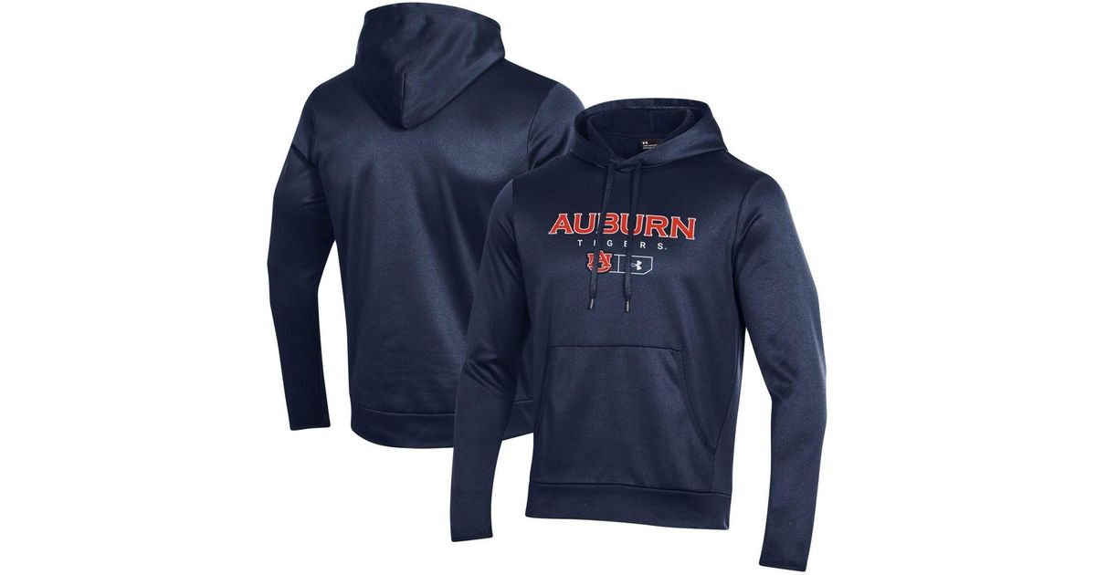 Under Armour Navy Auburn Tigers Logo Lockup Fleece Performance Pullover Hoodie in Blue for Men