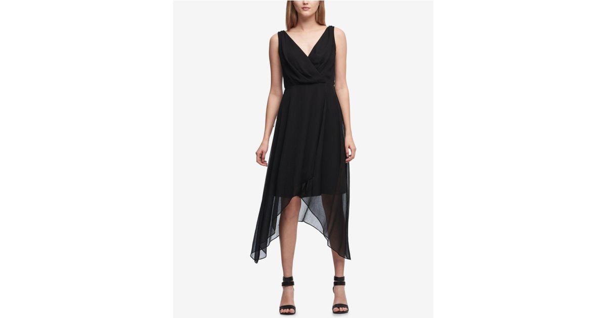 DKNY Pebble Chiffon High-low Dress, Created For Macy's in Black | Lyst