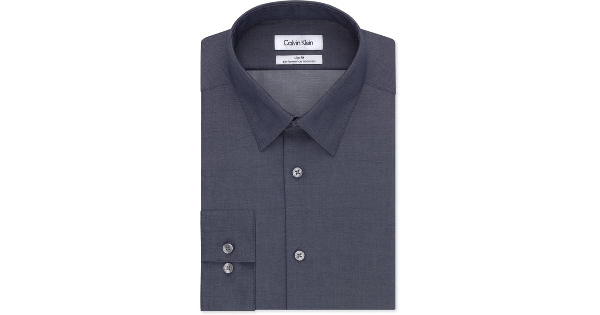 calvin klein steel men's slim fit non iron performance herringbone point collar dress shirt