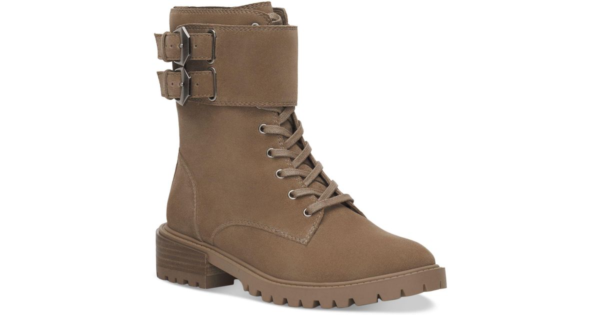 Vince Camuto Fawdry Suede Buckle Combat & Lace-up Boots in Brown | Lyst