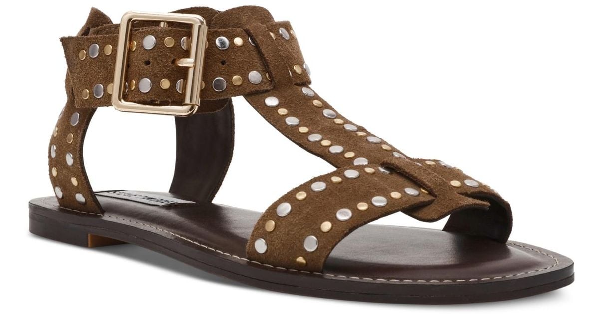Steve Madden Brazinn-s Studded Flat Gladiator Sandals in Brown Lyst