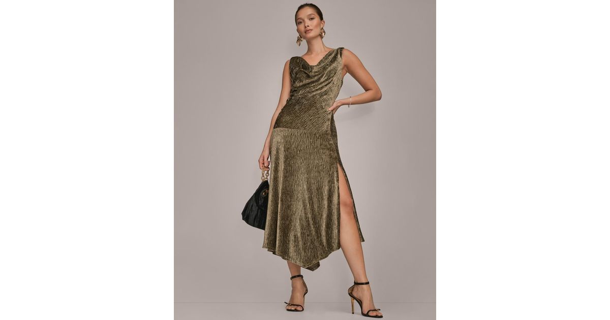 donna karan women's belted asymmetric midi dress Donna Karan Women's Long Sleeve Midi Asymmetric Sheath Dress in Black main image 0